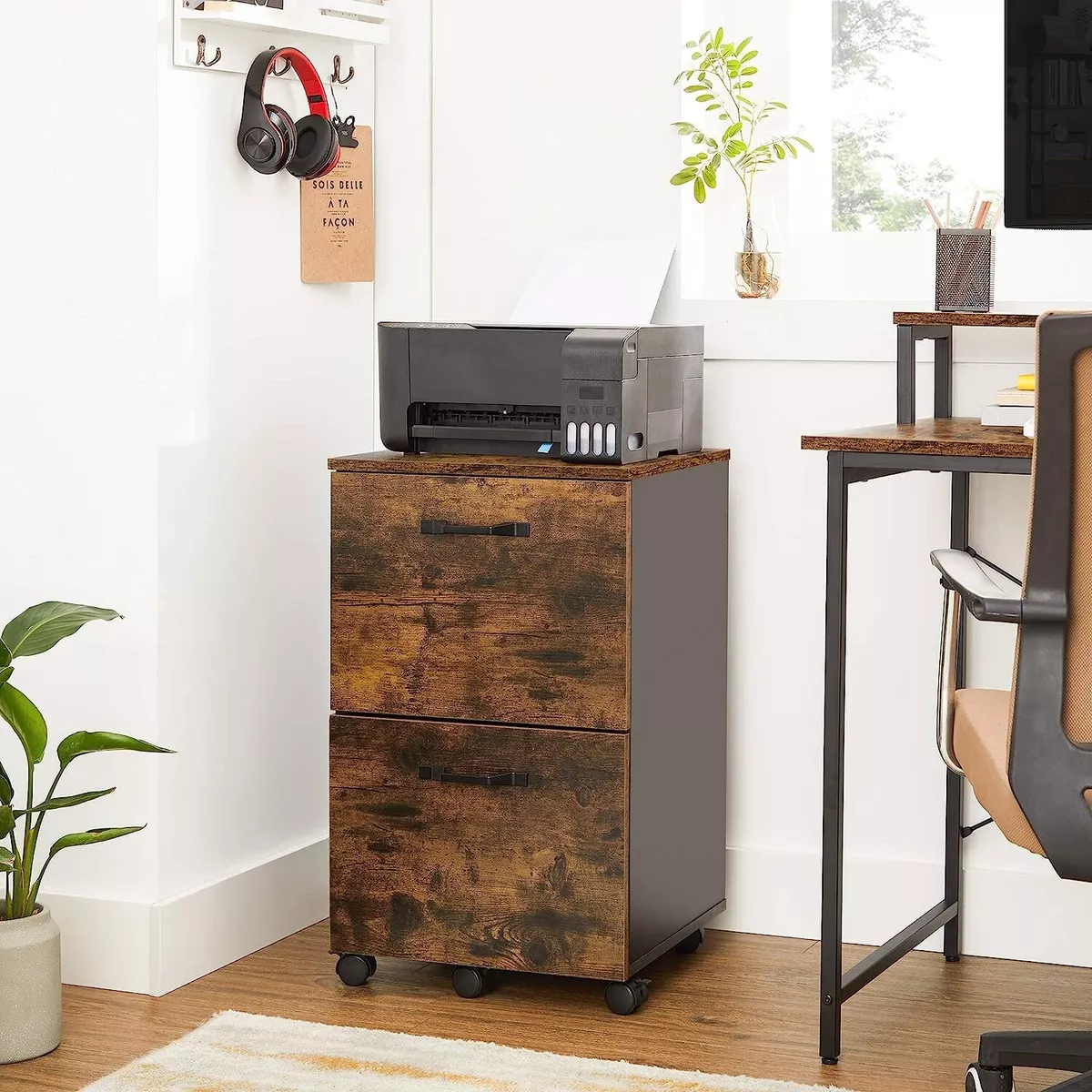 2-Drawer Narrow File Cabinet with Seat