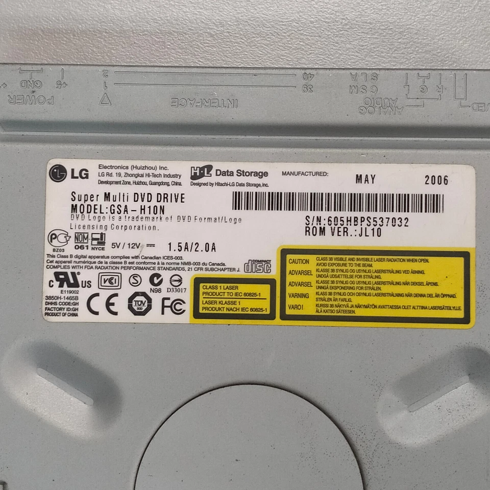 Genuine Hitachi LG GSA-H10N Super Multi CD DVD±RW IDE Disc Drive F/W JL10 Black - Image 3 of 4