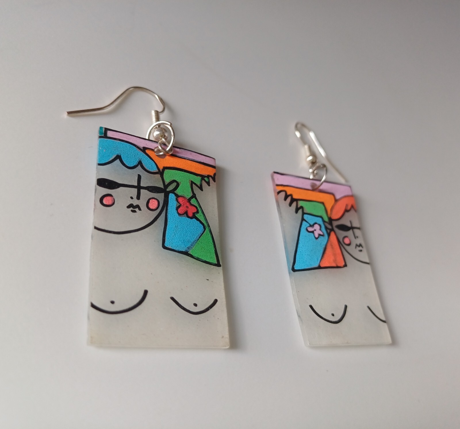 Earrings Rectangular Handmade Painted Art Earring… - image 22