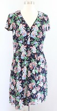 J Crew Island Floral Paisley Print Fit and Flare Shirt Dress Size 4 Navy Blue