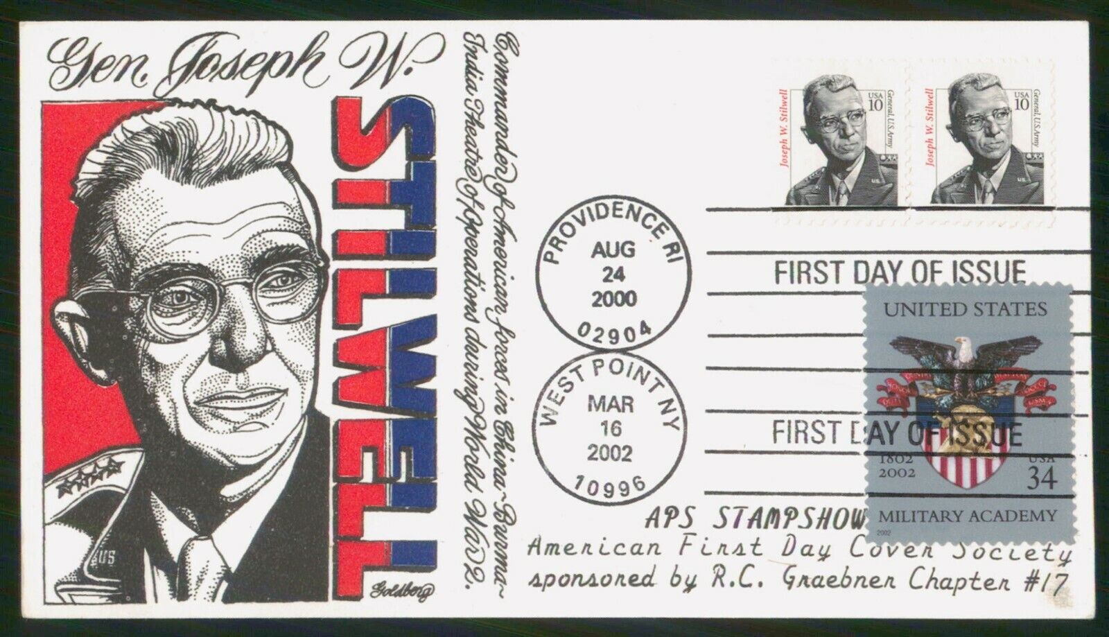 Mayfairstamps US FDC 2000 Goldberg General Stilwell Hand Painted