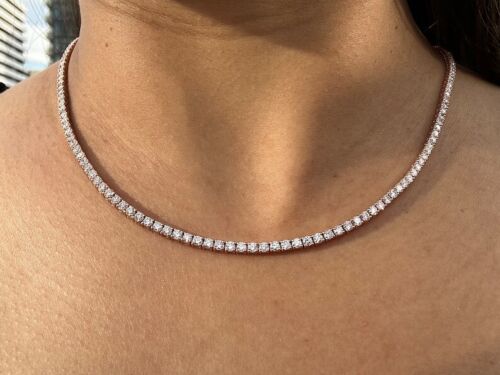 Women's Tennis Necklace 18" 8.50Ct Round Cut Lab Grown Diamond 10K Rose Gold - Picture 3 of 9