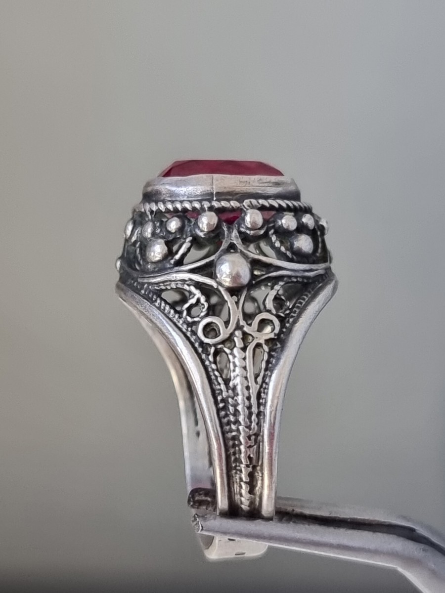 Bague Vintage URSS - Argent 875 Avec Corindon - Occasion Bon état - Bijou Fashion