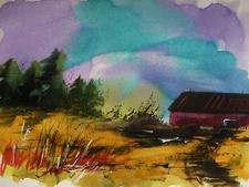 ORIGINAL Farm  Landscape WATERCOLOR Painting JMW John Williams art IMPRESSIONISM