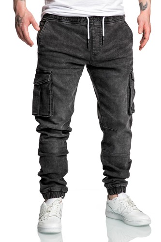 Herren Sweathose in Stretch Denim Männer Cargo Jogging Jeans 7024 - Bild 10 von 13
