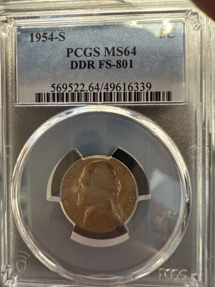 1954 S Jefferson Nickel DDR Variedad FS-801 MS64 Hermosa Tonificación🔥🔥�� Foto 2 de 4