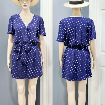ett twa by anthropologie Polka-dot In Navy Blue Jumpsuits Pants V-neck Size S