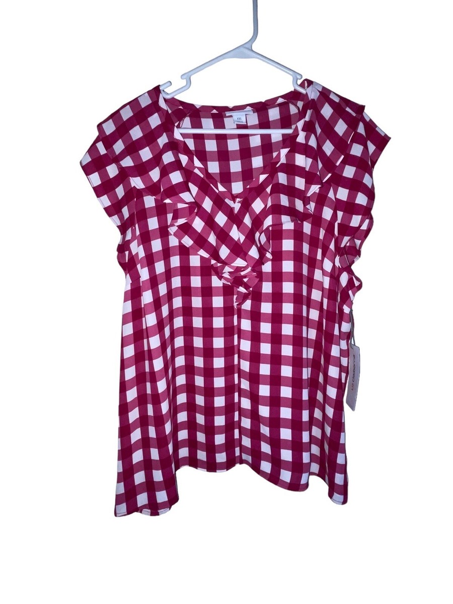 Liz Claiborne Rose Plaid Ruffle Sleeveless Top Size XXL NWT Preppy Gingham  New | eBay