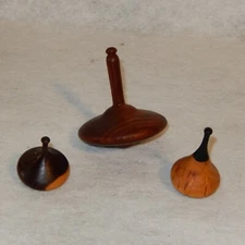 Lot 3 Hand Turned Exotic Wood Spinning Top Toys Crafted Desk Fidget Hardwood Set