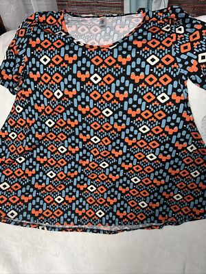 Lularoe Perfect T Tunic Medium 12/18 Aztec Tribal Shirt Black Orange Diamond M