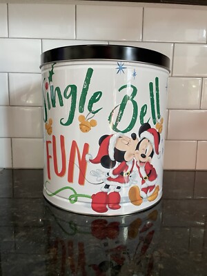 Disney Santa Mickie Minnie Popcorn Christmas Tin W/ Goofy Pluto Donald USA