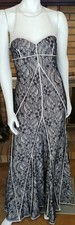 Halston Heritage Black Lace Fit & Flare Illusion Neckline Long Gown NWT $695 Med