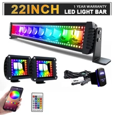 22" RGB LED Work Light Bar Pods Multi-Color Chasing Bluetooth APP+Remote New US