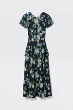 BNWT Rixo Evie Kimmie Floral Navy Silk Dress Sz M L