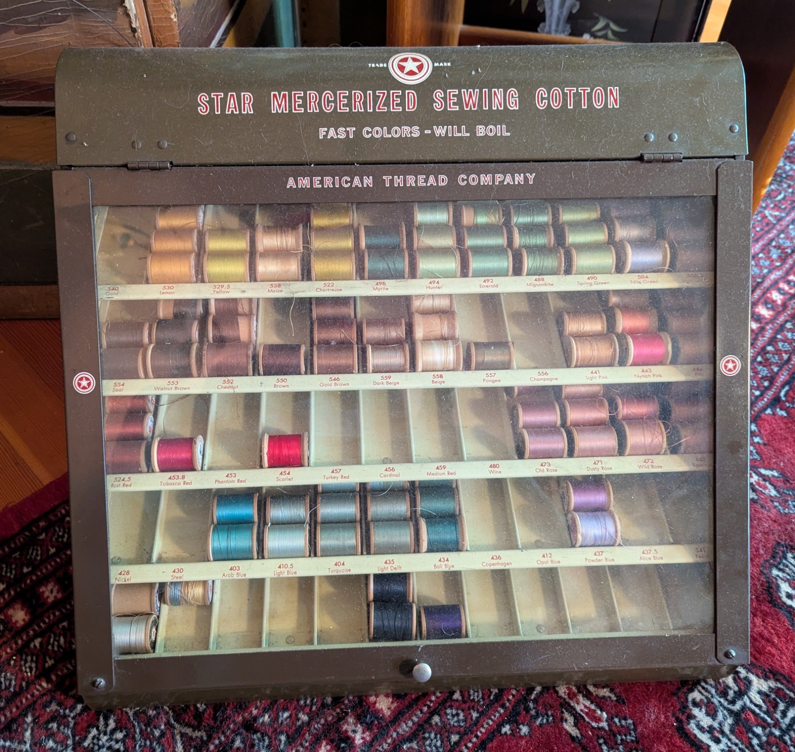 Vintage Star Mercerized Sewing Thread Spool Advertising Display Cabinet