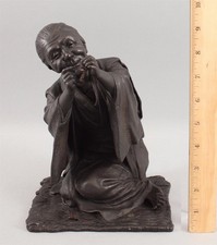 Antique 19thC Japanese Meiji Period Bronze Figural Sculpture, Woman Sewing