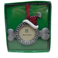 Bone Shape w/Santa Hat Pet Picture Frame Christmas Ornament NIB Nicole Frames