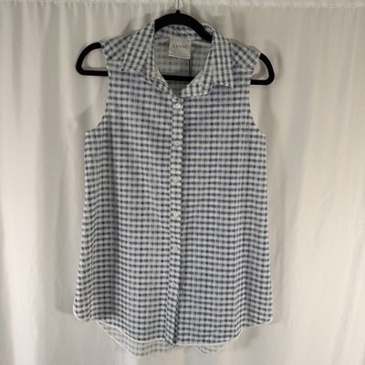 New Lysse June Top Women's XS Blue White Gingham Button Down Collared Sleeveless