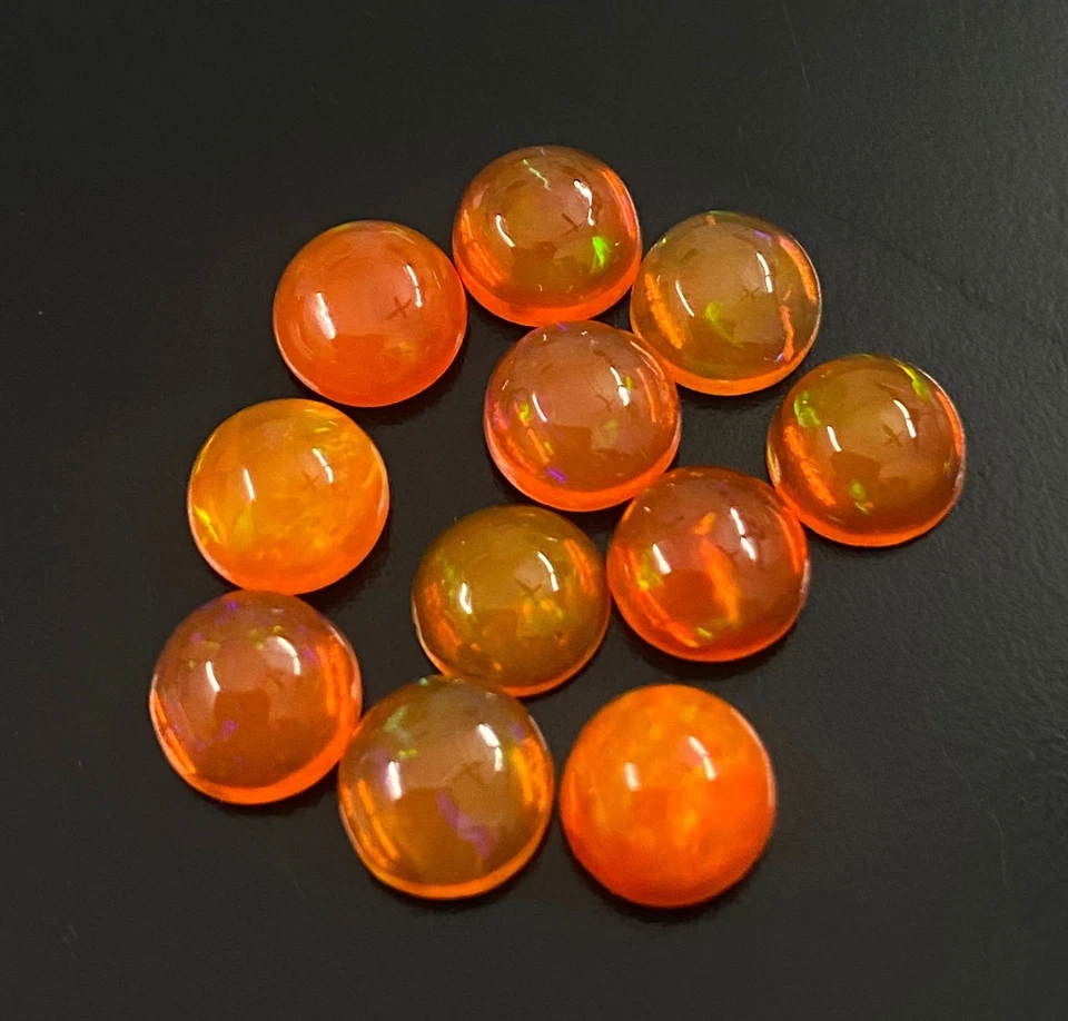 Opala etíope laranja natural redonda solta calibrada pedra preciosa traseira plana 3mm-8mm - Imagem 4 de 4