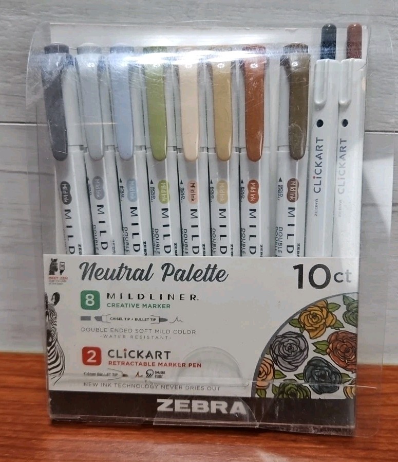 Zebra Mildliner Neutral Palette 10pc Set: 8 Highlighters + 2
