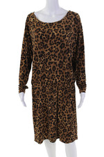 Michael Michael Kors Womens Scoop Neck Long Sleeve Leopard Dress Brown Large