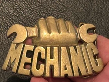 1980s Mechanic belt buckle, solid brass Baron Buckles, Taiwan