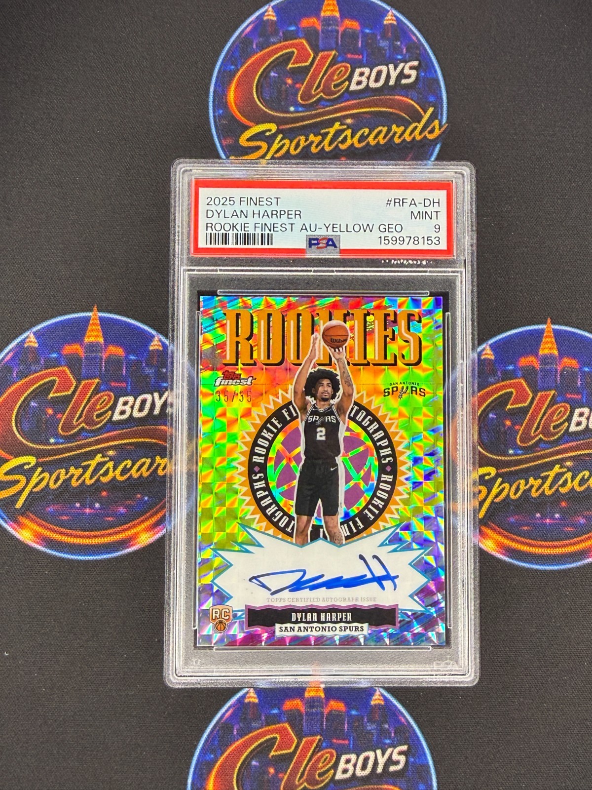 Dylan Harper 2025 Topps Finest Yellow Geometric Refractor Rookie Auto /35 PSA 9