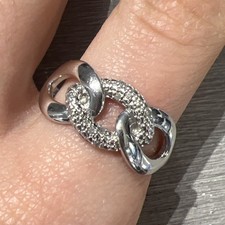 925 Sterling Silver Diamond Chain Link Pave Ring Size R