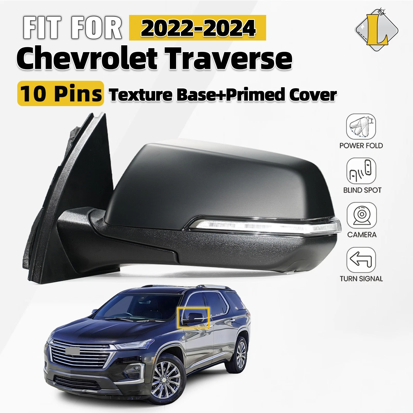 Side Mirror For 2022-2024 Chevy Traverse W/Camera &BSD W/Turn Signal 10 Pin Left