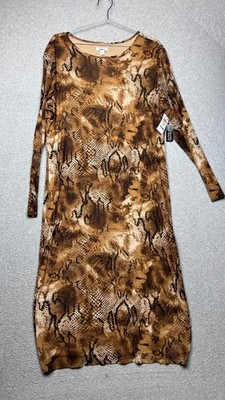 Bar III Dress Womens 2X NWT Snakeskin Long Sleeve Brown Python Animal Print Sexy