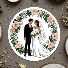 Round Bride & Groom Sticker 3”x3”