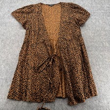 Madewell Medium Flutter Sleeve Wrap Above Knee Dress Leopard Print L