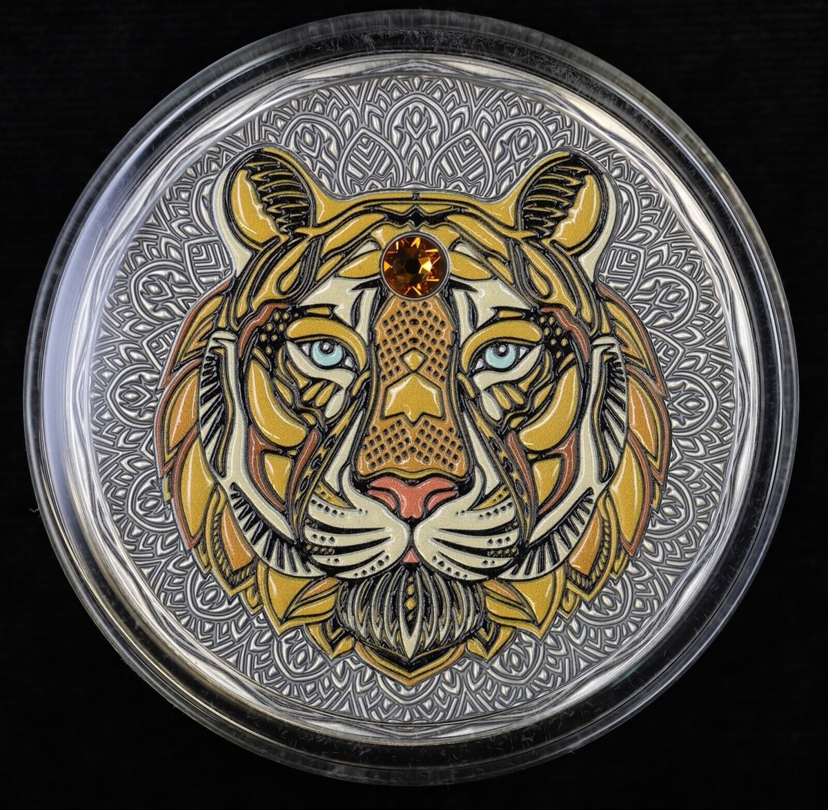 2022 Niue $5 Mandala Collection Tiger Antique Finish 2 oz Silver