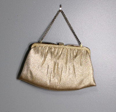 Vintage Ande Gold Shimmering Evening Clutch Bag Tuck-Away Metal Chain Strap