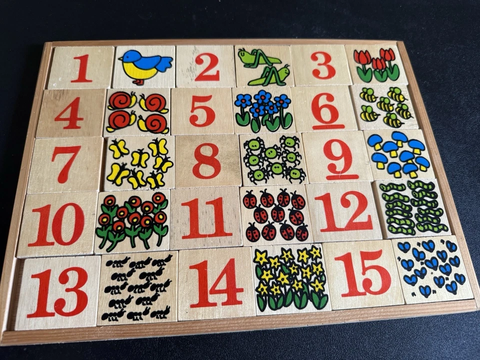 Vintage 1980's  Alpha Tiles Two Sided Hardwood Puzzle ABC's Counting & Matching - Image 3 of 4