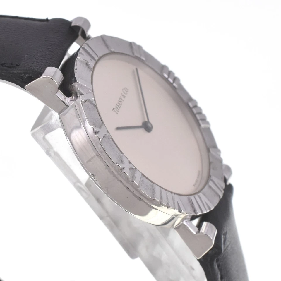 TIFFANY&Co. Reloj de cuarzo para hombre Atlas M0640 SV925/cuero esfera plateada I#142481 Foto 4 de 4