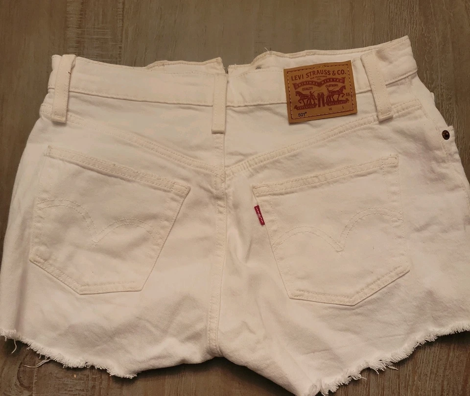 Levi's 501 Off-White High-Rise Button Fly Distressed Jean Shorts 27 - Image 2 of 2