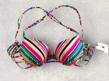 Shade Shore 38B Padded Bikini Push Up Shell Top Colorful Stripes Cross Cross