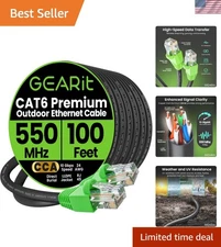 High-Speed 100 ft Cat 6 Ethernet Cable - Waterproof with RJ45, Indoor/Outdoor