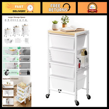4-Drawer Rolling Storage Cart with Wheels  Wooden Top, Utility Organizer for Of