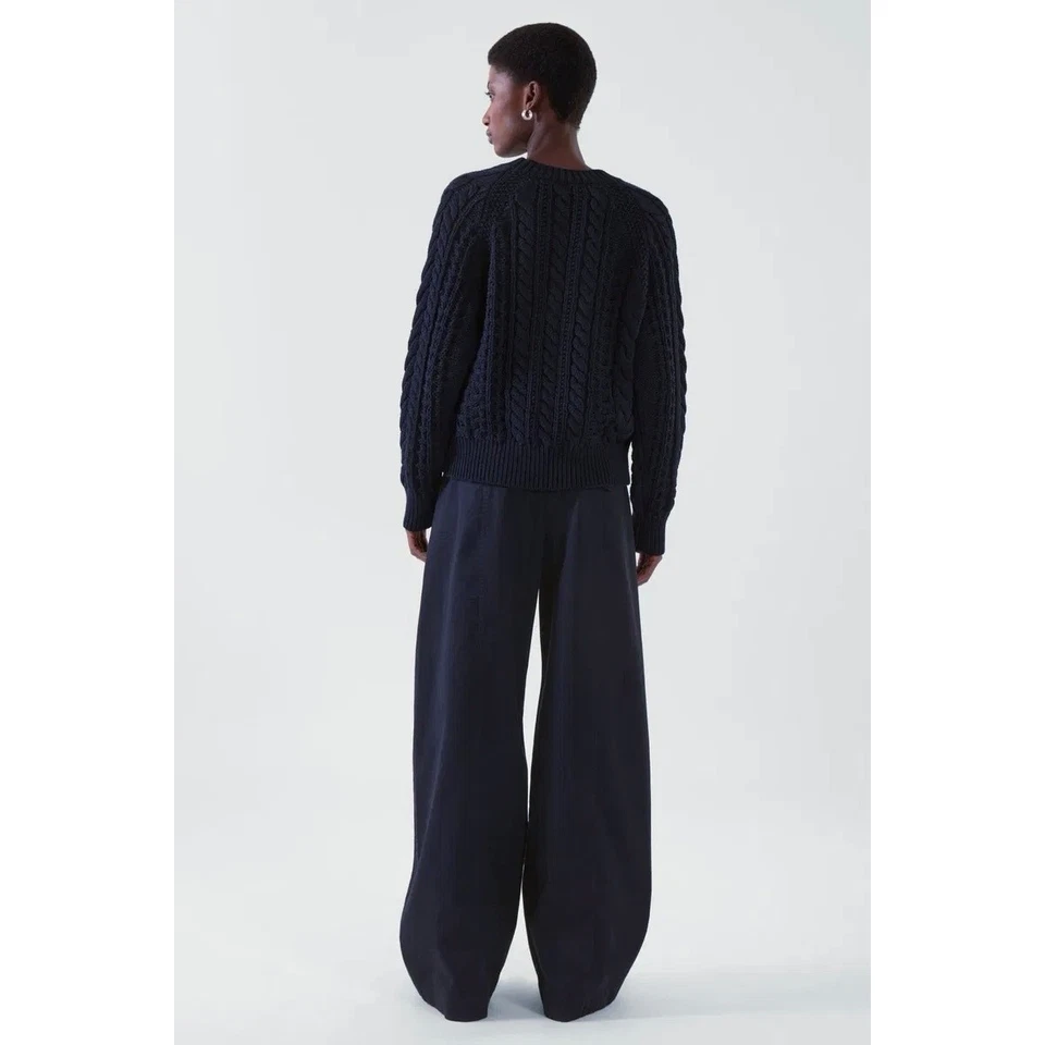 Suéter Top Pullover Para Mujer COS Azul Marino Tejido con Cable Mezcla Orgánica Pesada Talla XS Foto 3 de 4