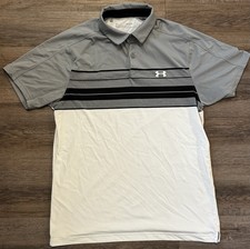 Under Armour HeatGear Polo Shirt Mens Medium Short Sleeve White Black Gray