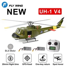Fly Wing UH-1 Huey V4 10CH GPS 4 Blades Hovering RC RTF Helicopter 2 Battery US