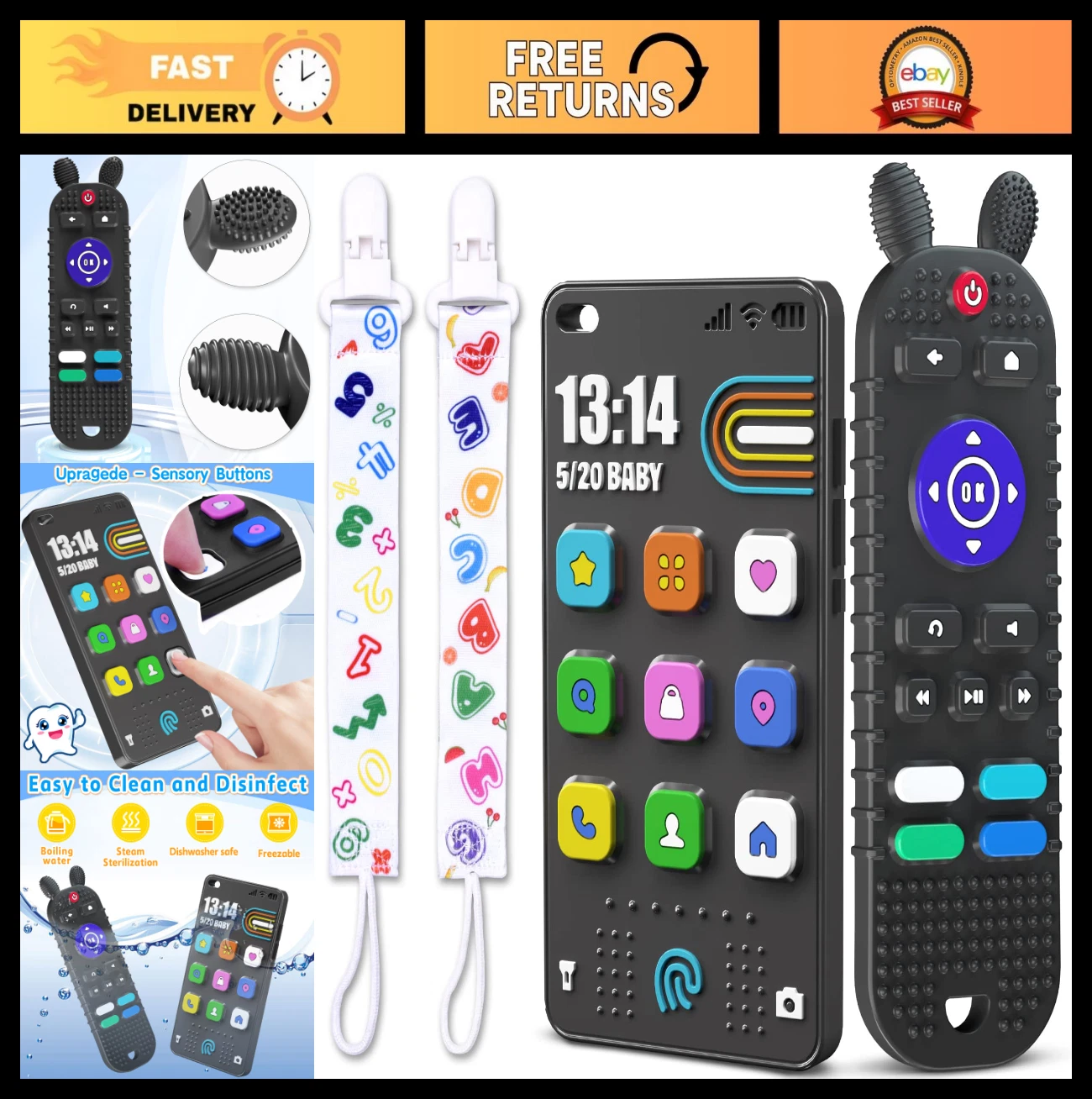 Soft Silicone Baby Teething Toys - TV Remote & Phone Shape Chew Toys 6-12 Months