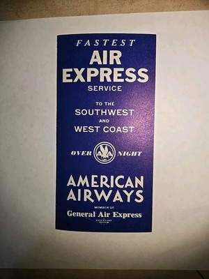 HTF EARY AMERICAN AIRWAYS / AIR EXPRESS Rates and Time Schedule 1933     -RARE-
