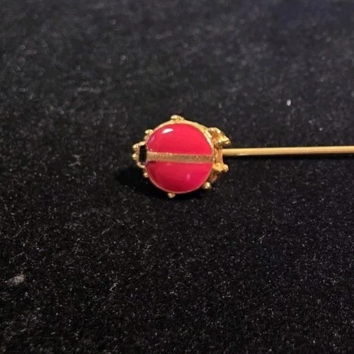Vtg Gold Tone Metal Costume Jewelry Straight Lapel Pin Enamel Red Ladybug (G1)