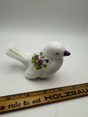 Fenton milk glass "Violets in the Snow" hand-painted bird figurine