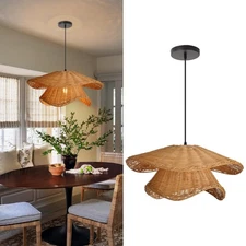 19.6" Modern Wicker Chandelier Light Fixture Hand Woven Rattan Pendant Lampsh...