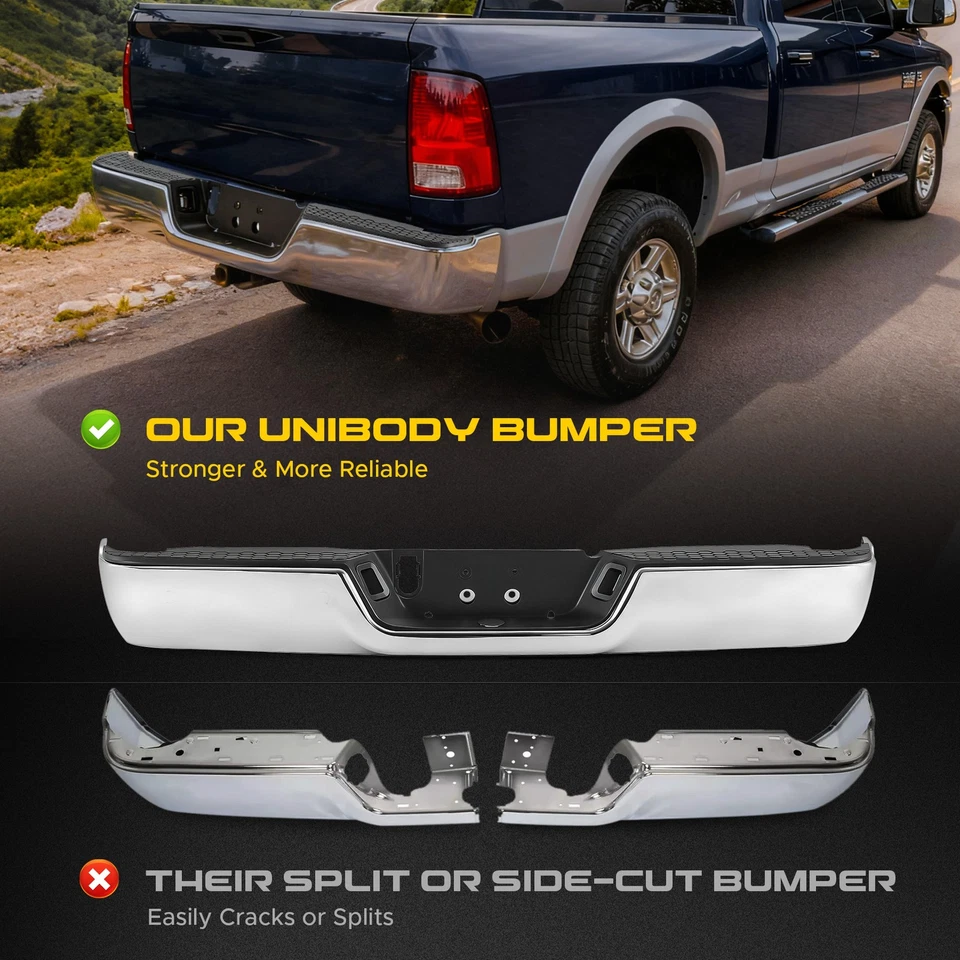 VRC Chrome Rear Bumper For 10-12 2500 3500 /09-18 Dodge Ram 1500 w/o Sensor Hole Foto 3 de 4