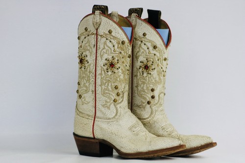 Fancy Justin Cloth Pull Women’s Boots Distressed Cowboy Leather Womens Sz 6 B